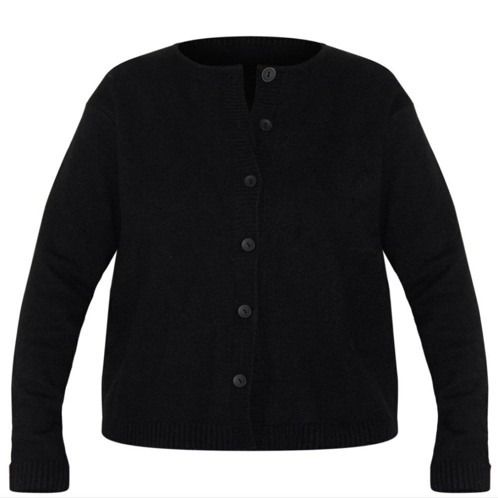 806 NWT Prettylittlething Plus Black Melange Soft Knit Basic Button Up Cardigan